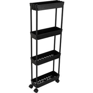 Sooyee 4 Tier Slim Storage Cart,Rolling Storage Cart,Narrow Shelf,Bathroom Rack,Mobile Shelving Unit Organizer for Kitchen, Bathroom, Laundry Room, Black