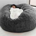 Giant Bean Bag Chair Cover(No Filler),Oversized Round Soft Fluffy PV Velvet Washable Lazy Sofa Bean Bag Bed Cover for Adults, Living Room Bedroom Furniture Outside Cover (Gray, 5FT)