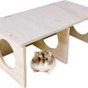 Hamiledyi Wooden Hamsters 2-Chamber Hideout-Tunnel Multi Chamber Exploring Toy Hamster Hiding Maze Tunnel Toy Platform Stuff Cage Accessories for Gerbil Rat Mice