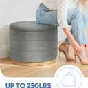 B FSOBEIIALEO Round Storage Ottoman with Tray, Folding Ottoman with Storage Coffee Table Foot Rest for Dorm Room Living Room Chenille Fabric,Wood-Grain Leather Base,Grey,22.83"x22.83"x17.35", 22.83×22.83×17.32