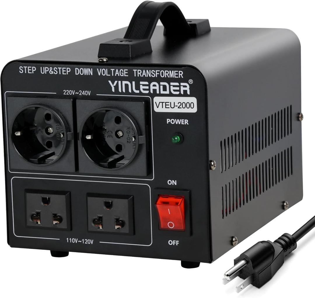 Yinleader 2000W Step Up/Down Transformer, Convert 110/120V to 220/240 Volt OR Convert 220V to 110V Voltage Converter with 2US&2 EU outlets