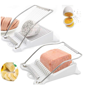 Luncheon Meat Slicer 1 Piece, BEMINH Egg Fruit Slicer Soft Food Cheese Sushi Cutter Canned Meat Cutting Machine with 10 Wires Stainless Steel Kitchen Splitter Meat Slicer (White)