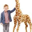 Meooeck 55 Inch Giant Giraffe Stuffed Animal, Large Plush Toy for Kids Lifelike Standing Toys Stuffed Tall Giraffe for Birthday, Home Nursery Decor