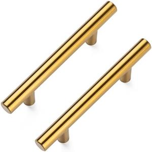 Aegero 10 Pack Cabinet Pulls Brushed Brass Stainless Cabinet Handles, for Kitchen and Bathroom Cabinets, 5 Inch Length, 3 Inch Hole Center