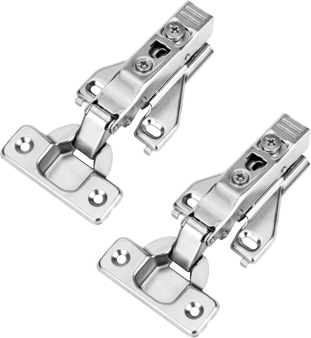 2 Pack 1/2'' Overlay Face Frame Soft Close Hidden Cabinet Hinges, 105 Degree 3D Adjustable Clip On Plate Concealed Kitchen Cupboard Door Hinges with Screws