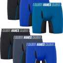 Hanes Boys' Moves Underwear Anti Chafe Boxer Briefs, 6-Pack (Medium, Black/Blue- Long Leg)