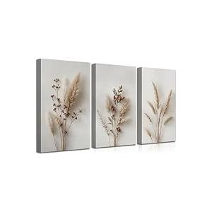 Neutral Floral Canvas Wall Art Set Of 3 Beige Botanical Prints Minimalist Plant Wall Decor For Living Room Bedroom Bathroom Office 16x24 Inch Ready To Hang