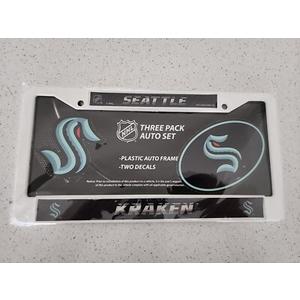 Seattle Kraken NHL Metal License Plate Frame and 2 Decals