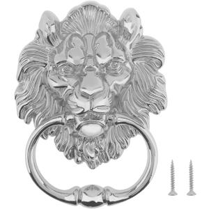 6 Inch Lion Head Knocker, 2 Pack Classical Decorative Front Door Knocker Pull Handle with Mounting Screws (2, Chrome)