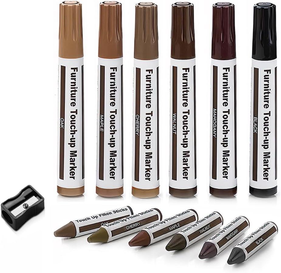 Furniture Floor Scratch Repair Markers and Wax Sticks for Stains, Scratches, Wood Floors, Tables, Desks, Carpenters, Bedposts, Touch Ups, and Cover Ups (Set of 13)