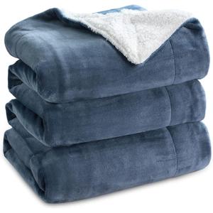 Bedsure GentleSoft Sherpa Fleece Blankets Queen Size for Bed - Thick and Warm, Soft Fuzzy Plush Queen Blanket for Winter, Slate Blue, 90x90 Inches
