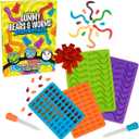 Gummy Bear & Worm Silicone Candy Molds (4pk) BPA-Free Nonstick Trays w 2 Droppers for Chocolate, Ice Cubes & More-Make up to 140 Candies for Holiday Parties-Fun Winter Activity, Gift, Stocking Stuffer