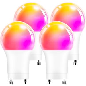 GU24 Smart Led Light Bulbs4 PackA19 12W 1200LM Smart Bluetooth 2 Prong Led Light bulbDimmable Music Sync RGBCW Color Changing LED Bulb2700K-6500K Dimmable APP Control(Not Support Alexa)