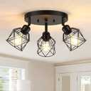 Baocuz 3-Light Kitchen Flush Mount Ceiling Light, Adjustable Multi-Directional Ceiling Light Fixture, Farmhouse Black Metal Cage Close to Ceiling Lamp for Dining Room Bedroom Hallway