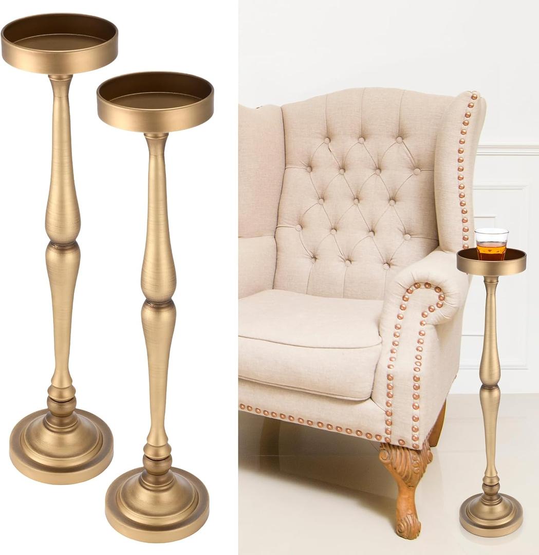 2 Pcs Round Martini Drink Table for Small Spaces Nightstand Living Room Bedroom Side Table Drink Stand Cocktail Pedestal End Vintage Metal Decor, 5.74x5.74x25.98''(Brass)