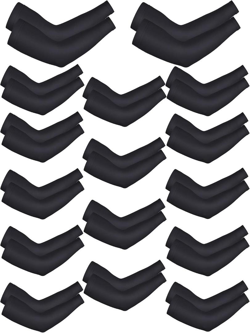 Bememo 16 Pairs UV Sun Protection Arm Sleeves for Men Women Cooling Arm Sleeves for Sports Workouts Tattoo Covers (Black, S)