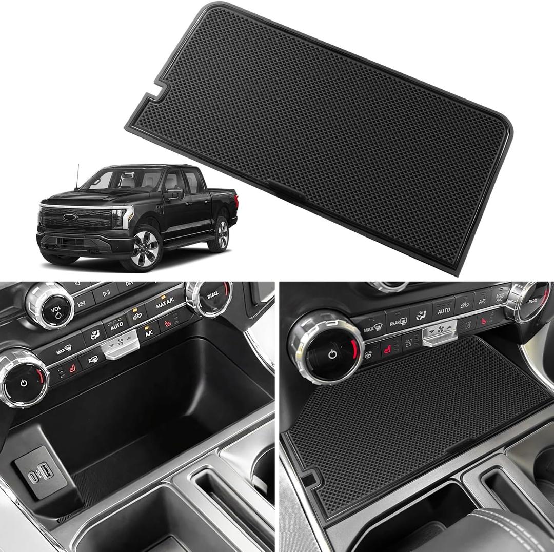 Center Console Compartment Cover for Ford F150 Accessories 2021-2024 2025, Lightning XLT 2022-2024 Interior Hidden Panel Secret Pocket Lid USB Hole(Fits into The Open Pocket in Front of The Shifter) (Black)