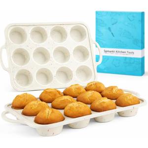 12-Cup Silicone Cupcake Pan, Nonstick Flexible Muffin Pan, Dishwasher Safe Muffin Tray with Handles, Seamless Silicone Muffin Tin for Baking Egg Bites & Cupcakes