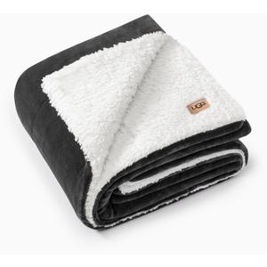 UGG Nita Throw Blanket Soft Reversible Plush Throw for Couch or Bed Washable Warm Fluffy Blanket for College Dorm Essentials and Bedding with Down Alternative Fill, 50-inch x 70-inch, Charcoal Grey