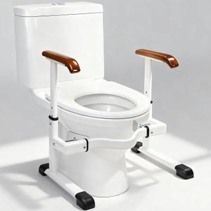 FSA/HSA Eligible Toilet Safety Rails for Elderly with Solid Wood Handles, Adjustable Height & Width, Heavy Duty Thickened Toilet Safety Frame, 520 LBS Capacity, Handles for Disabled & Seniors
