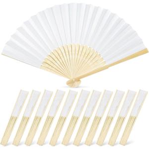 JOHOUSE 12 Pcs White Paper Fans Handheld 8.3 Inch Foldable Hand Fan, Folding Fans Handheld for Women, Paper Fan for Wedding Guests, Bridal & Baby Shower Favors, Party Decorations