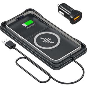 Wireless Car Charger Pad, LANSEMKU 15W Fast Wireless Charging Pad for Car, Non-Slip Smart Safe Phone Charger Mat with 20W Car Adapter, Compatible with iPhone 16 15 14 13 12 Pro Max AirPods, 30CM Cable