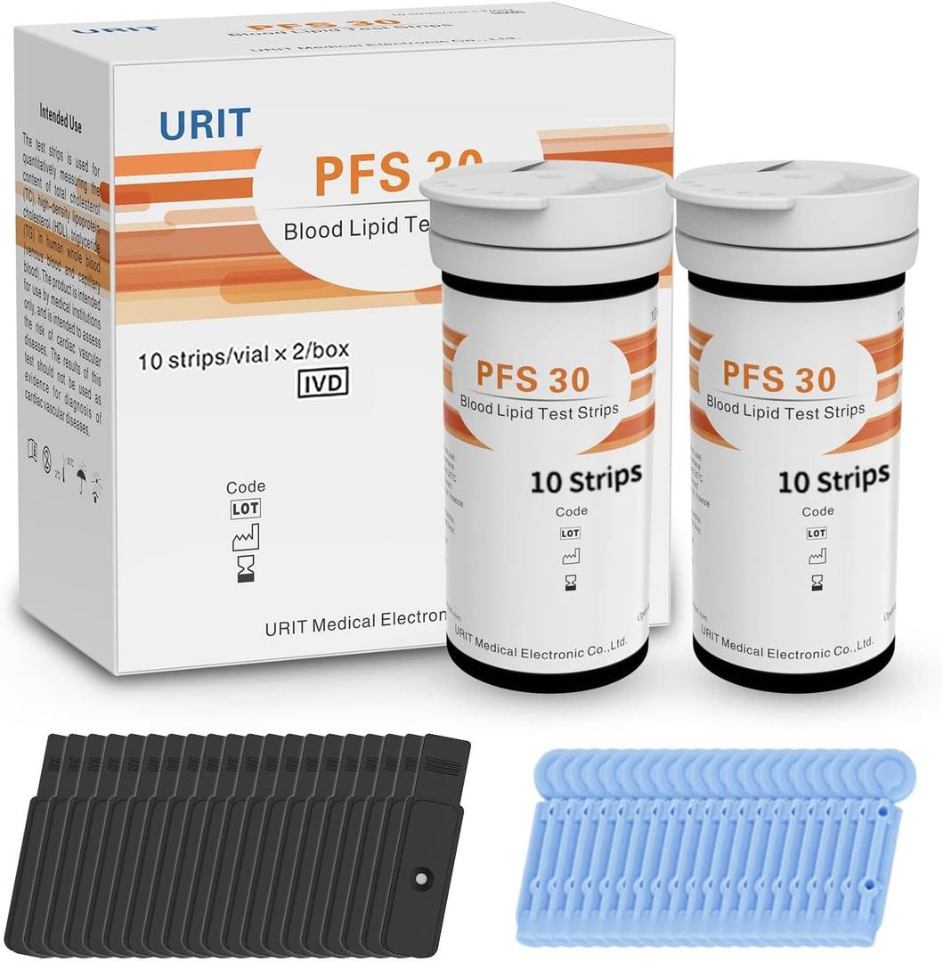 20 Pack 5 in 1 Lipid Test Strips for URIT PSF-30 Cholesterol Tester Meter, 20 Official Test Strips for Home Use