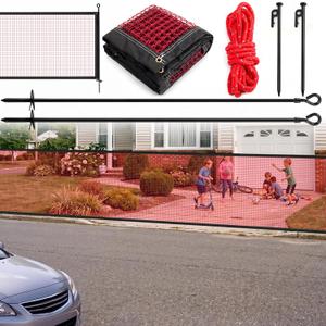 Soulchen Driveway Net for Kids Safety, 20 ft W x 38 in H Heavy-Duty Red Net Fence Gate Mesh Outdoor Yard Driveway Guard for Stop Balls, Protect Toddlers and Dogs Safety