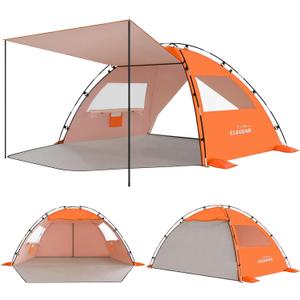 Elegear CumbreX Beach Tent Sun Shelter with Canopy, 4-5 Person Pop Up Beach Tent, Easy Setup UPF 50+ UV Protection Portable Lightweight Double Silver Coating Beach Cabana Sun Shade Shelter - Orange