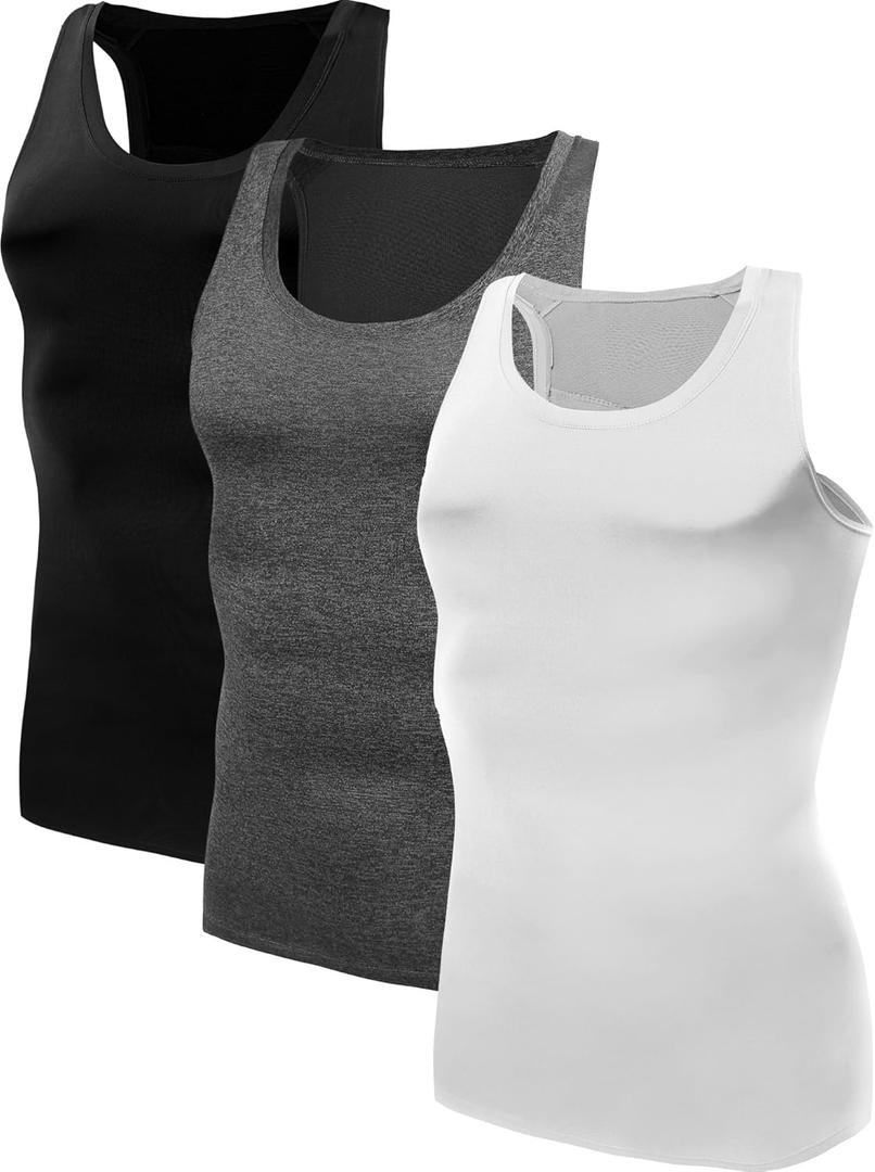 NELEUS Men's 3 Pack Dry Fit Compression Tank Top (X-Large, 802# 3 Pack:black/Grey/White)
