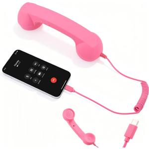 Retro Phone Handset for iPhone & Android, Cell Phone Receiver with Microphone & Speaker,90s Style Prop for Photos, Classic Vintage Telephone Receiver for Cell Mobile Phones (Pink)