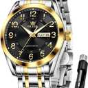 OLEVS Watches Black Male Easy to Read Luxury Dress Day Date Two Tone Stainless Steel Casual Quartz Watch Reloj De Hombres
