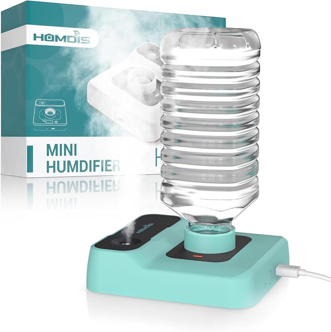 HOMDIS Portable Humidifiers for Travel, Small Mini Humidifier with Auto Shut-Off, Nightlight and Storage Bag for Hotel, Bedroom or Office, Plant Humidifier Indoor, Green