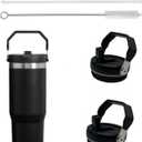 2Pack Replacement Tumbler Lid for Stanley IceFlow 30 oz(Only) Flip Straw Lid, with 2Pcs Reusable Straws,1Pcs Cleaning Brush (Black)