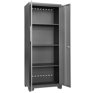 TCE Storage, Metal Cabinet, Perfect for Organizing Garage and Tools, Black/Grey