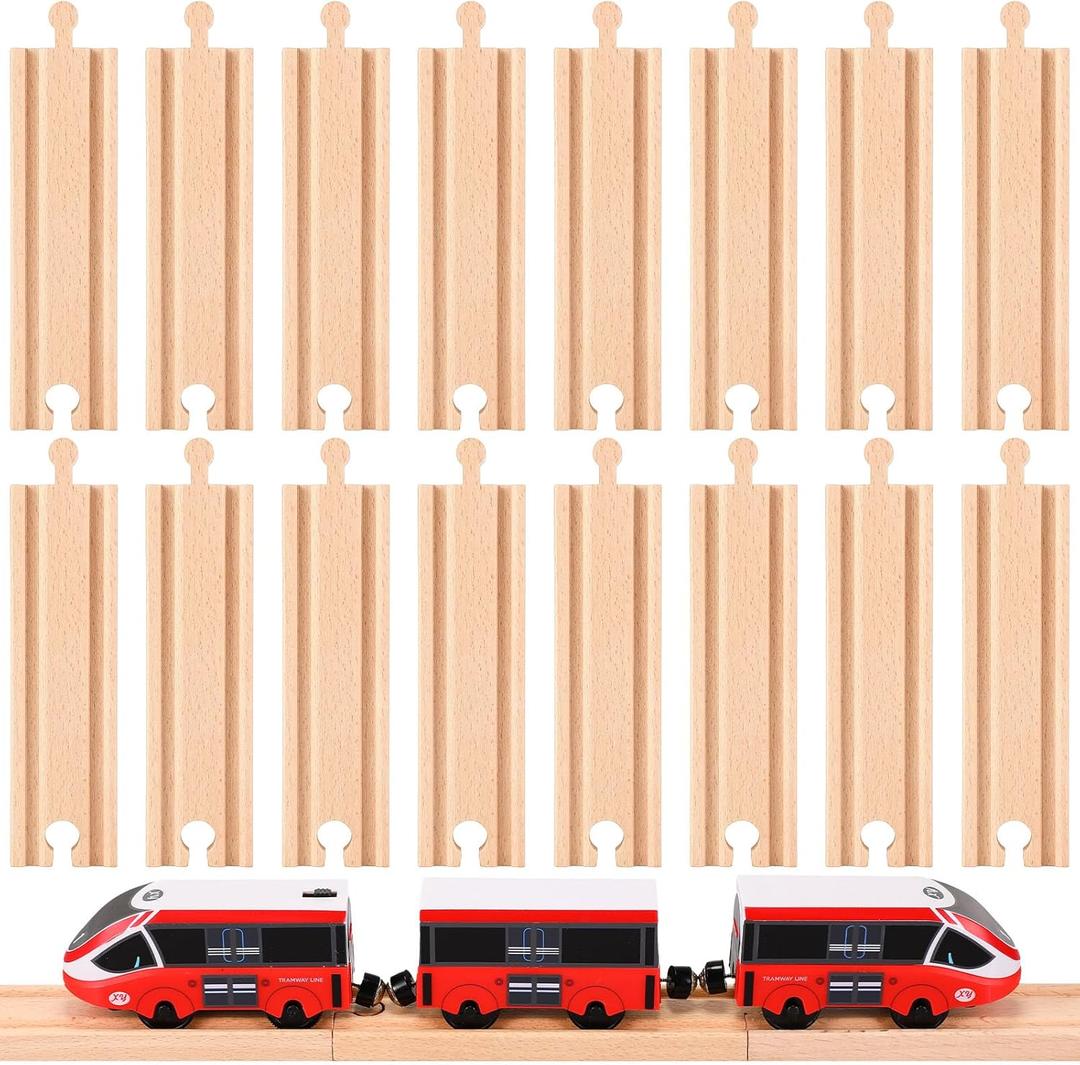 Liliful Pack of 16 Wooden Train Track Expansion Male-Male Female-Female Train Track Compatible with Most Trains Tracks(Straight)