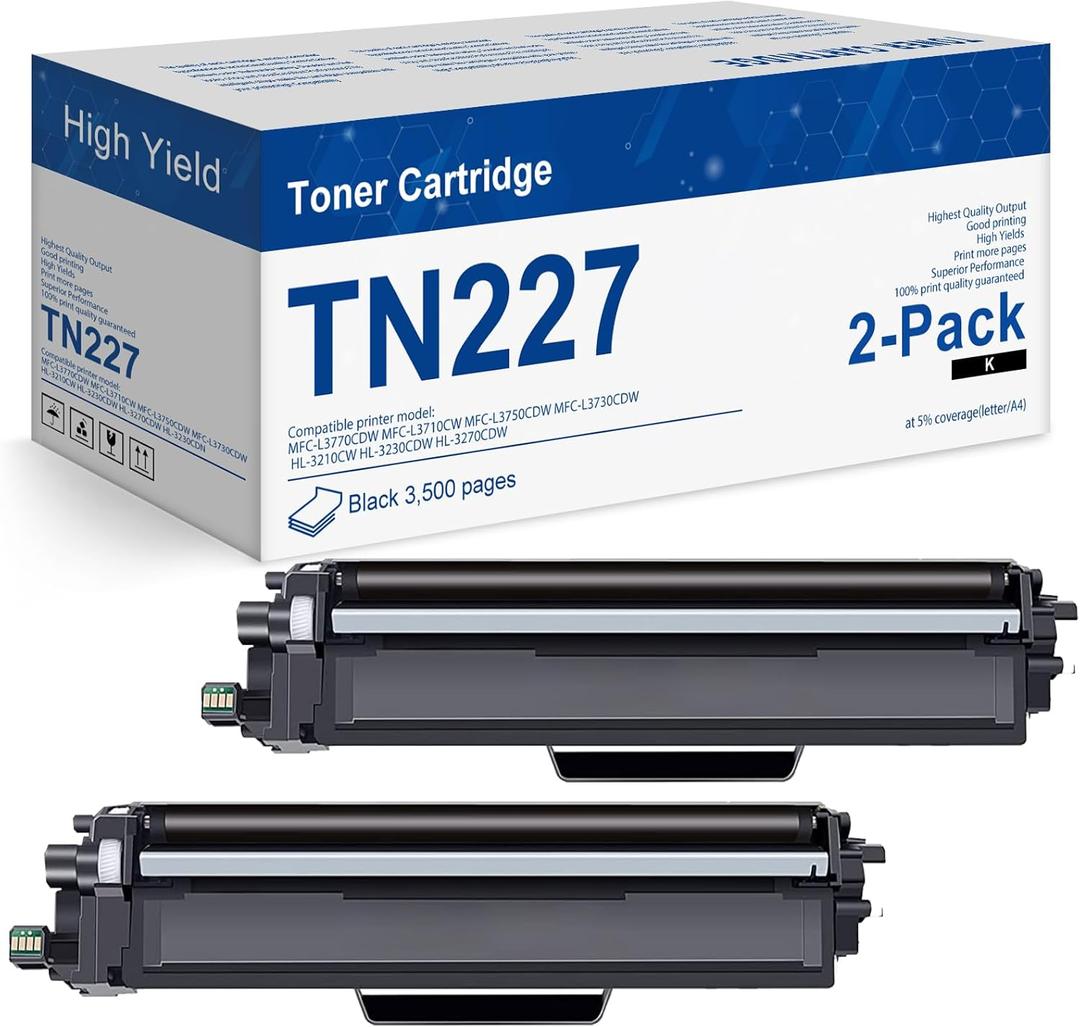Topink TN227 TN227BK High Yield Toner Cartridge, Replacement for Brother TN227 TN227BK TN223 TN 223BK for MFC-L3770CDW HL-L3290CDW HL-L3230CDW MFC-L3750CDW L3710CW L3210CW Printer (Black, 2Pack)