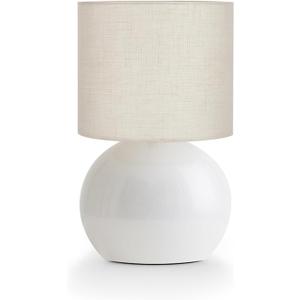 Modern White Small Cotton Linen Table Lamp, 10.4-inch LED Desk Light, One-Button Switch for Bedroom, Living Room, Nightstand, Includes Warm Light Bulb