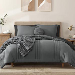 Monbix Queen Comforter Set - 7 Pieces Grey Bed in a Bag Queen Bedding Sets with Comforters, All Seasons Down Alternative Comforter Bed Set with Sheets,Pillowcases & Shams