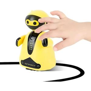 Mini Magic Inductive Robot Toy Tracer Bot Interactive STEM Toy Follow Black Line with LED Light Educational Toys for Kids (Yellow)