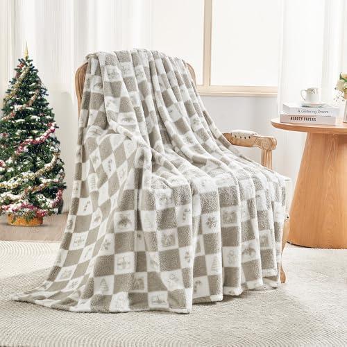 EMME Checkered Blanket Twin Size - 60"x80" Grey Knit Blanket Soft Fluffy Patterned Blankets for Couch, Sofa, Chair, Bed, Camping, Picnic, Travel