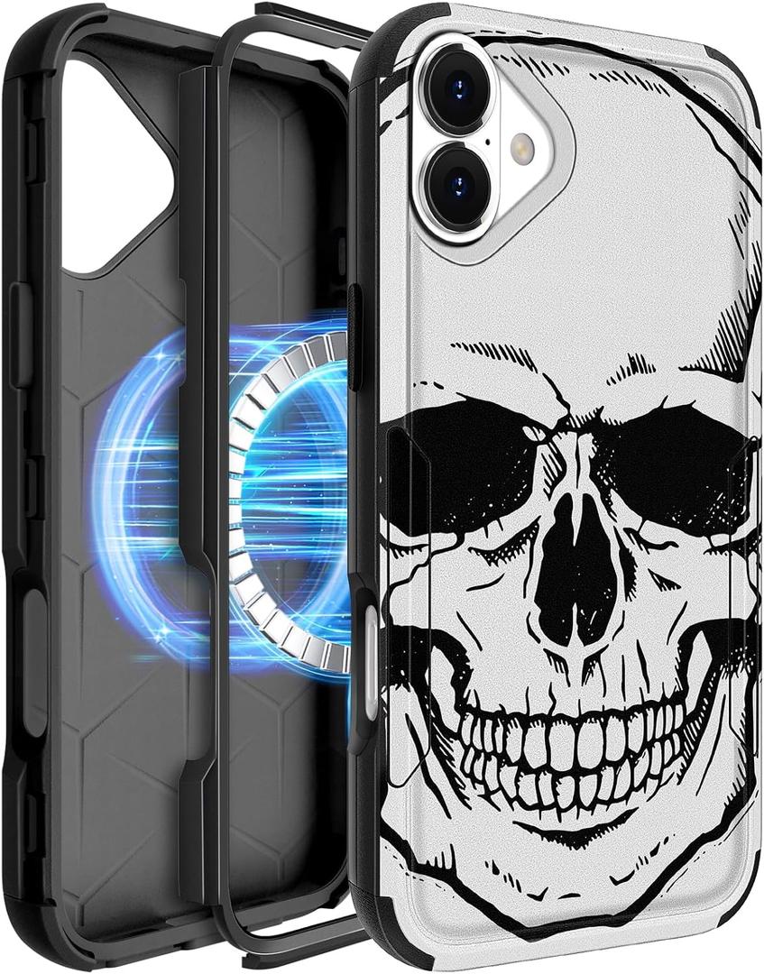 Heavy Duty for iPhone 17 Case - Compatible with MagSafe Shockproof Protective Rugged Magnetic Men Military Grade Shock Drop Proof Durable Strong Phone Cover Funda for Apple 17 Case, Skull