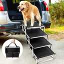 Foldable Dog Stairs with Non-Slip Surface - Portable Aluminum Dog Steps for Trucks, SUVs & Cars - 4 Steps