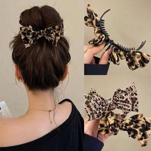 2PCS Chic Leopard Print Bow Hair Claw Brown Leopard Knot Hair Clips Elegant Hair Clip Accessories Retro Claw High Ponytail Fixed Clip For Ponytails & UpdosY2K Bow Knot Hair Clip For Women School Stuff
