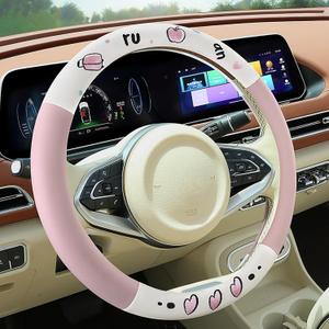 Steering Wheel Cover, Pink Cute Leather Steering Wheel Cover 14.5-15 Inch Non-Slip Breathable Microfiber Cars Steering Wheel Covers Men Women