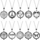 Hicarer 10 Pieces Magnifying Glass Long Necklace with Reading Magnifying Glass Pendant Owl Butterfly Portable Gift (Antique Silver)
