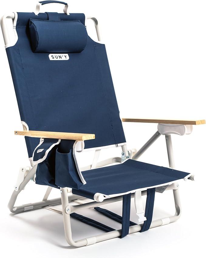 SUN'Y Escapes Portable Backpack Beach Chair for Adults - Nautical Navy