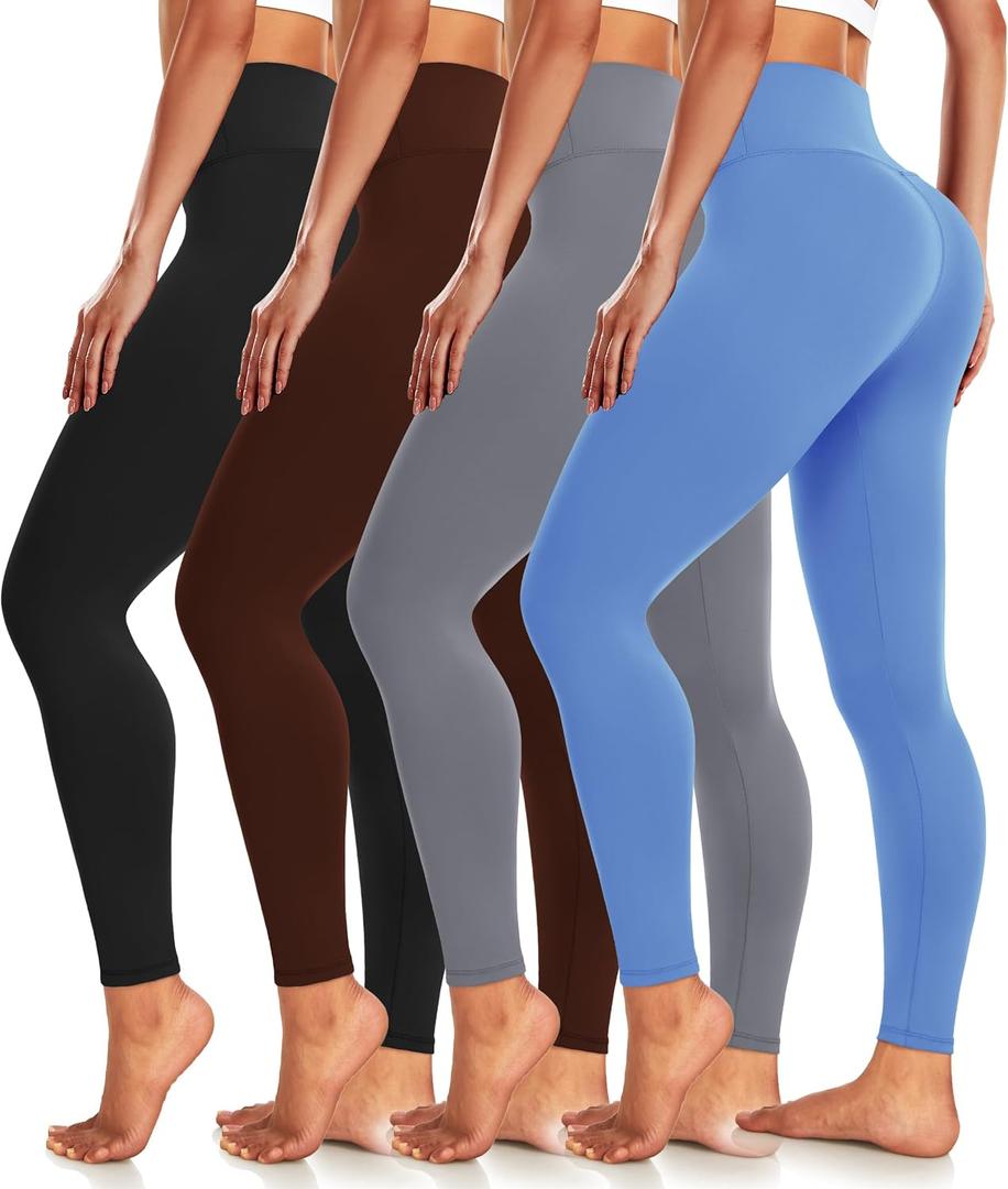 4 Pack Leggings for Women Butt Lift High Waisted Tummy Control No See-Through Yoga Pants Workout Running Leggings, L/XL