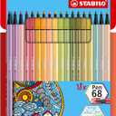 STABILO Premium Fiber-Tip Pen Pen 68 - Pack of 18 - Assorted Colors - Coloring Felt Tip Marker, Fine Point, 1mm Tip