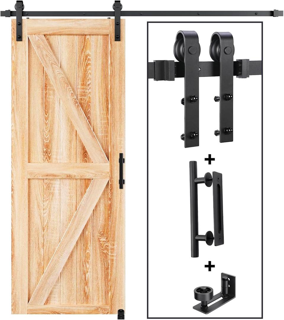 EaseLife 5 FT Sliding Barn Door Track and Handle Hardware Kit,Basic J Pulley,Slide Smoothly Quietly,Easy Install (5FT Track Kit for 24"~30" Wide Single Door)